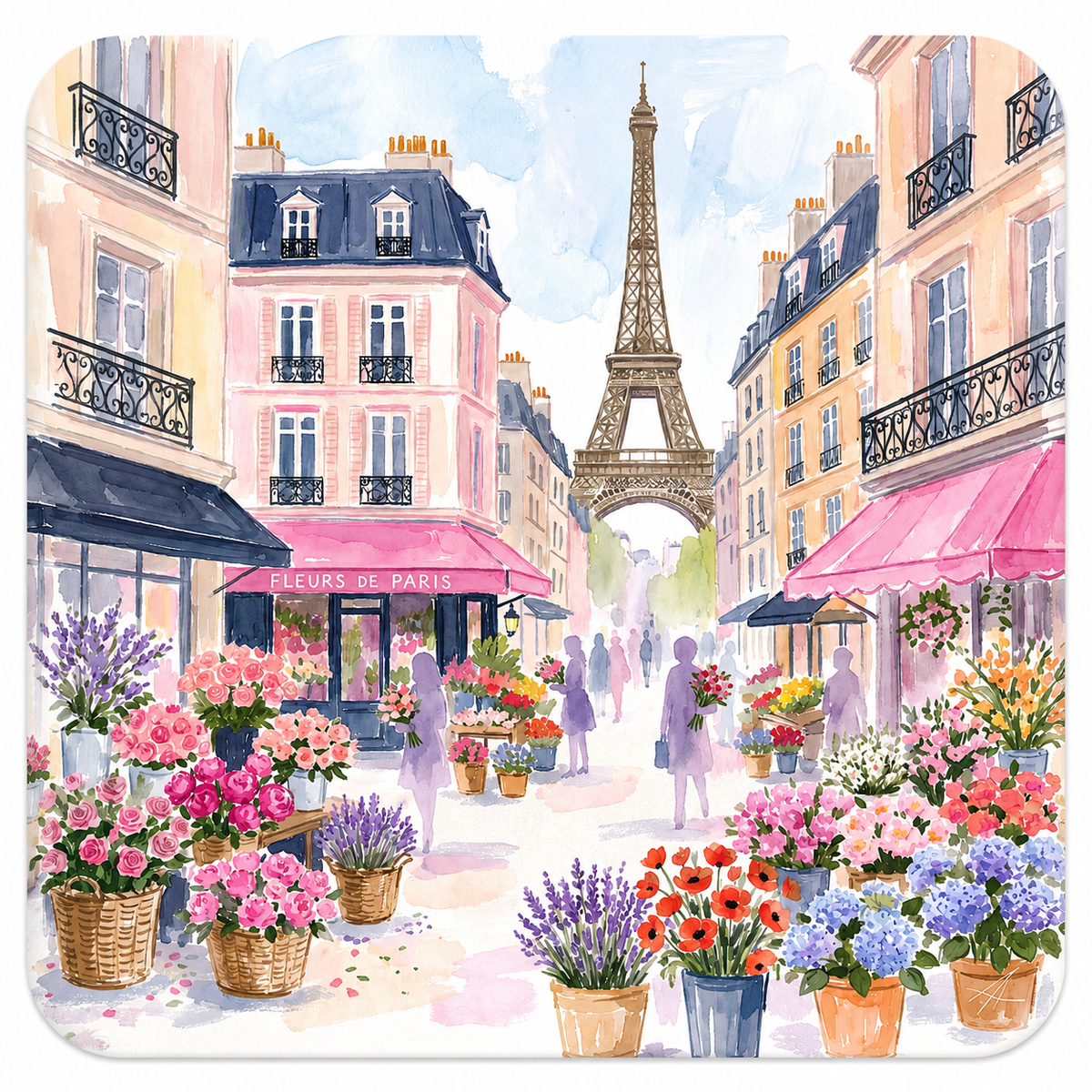 Paris in Bloom American Mahjong mat with Paris flower market with the Eiffel Tower