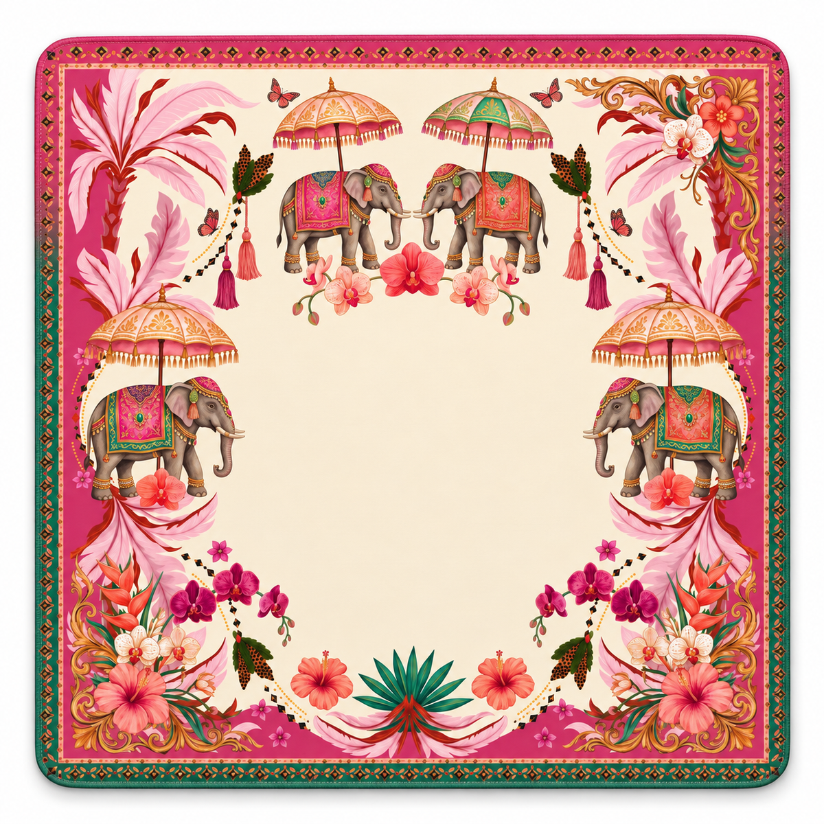 Palace Parade American Mahjong mat with elephant parade with pink palms