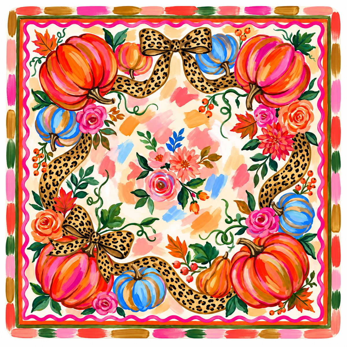 Wild Harvest Mahjong mat with rounded corners and a multicolor painted border